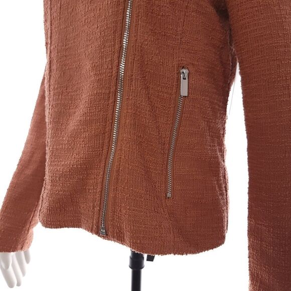 Nine West Texture Knit Moto Solid Rust Full Zip Jacket Womens Size M - Picture 11 of 14